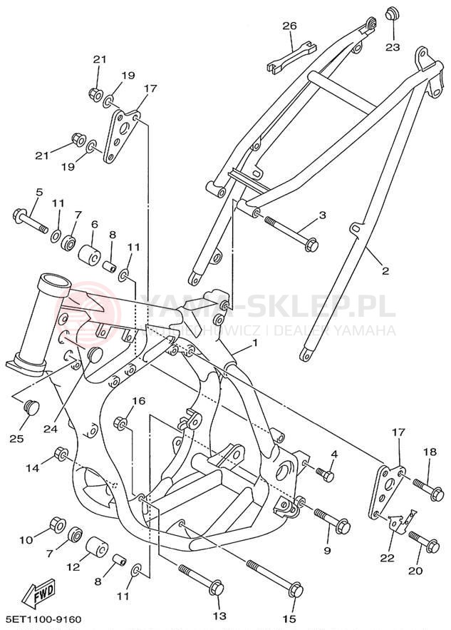 Schemat "rama" do Yamaha YZ125 YZ125L1