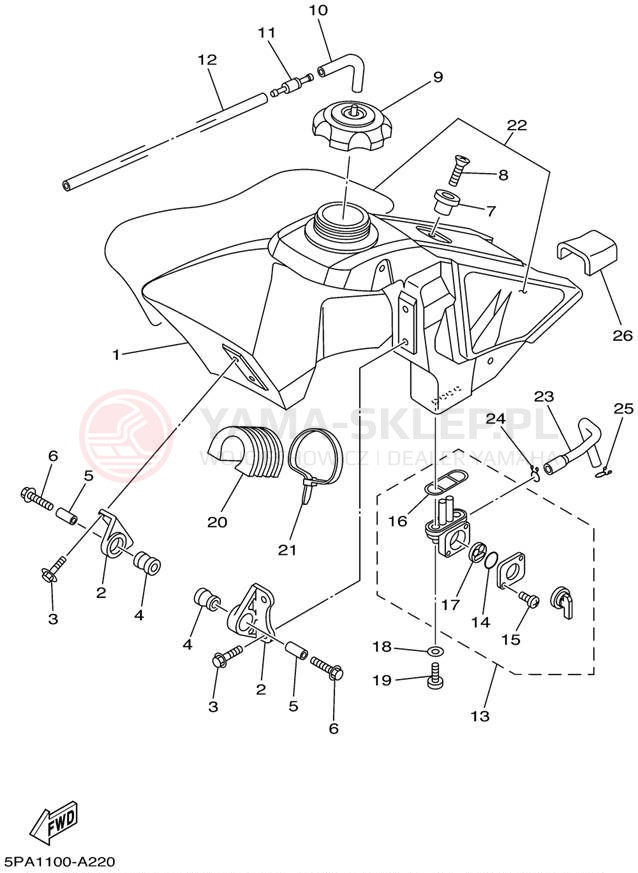 Schemat "zbiornik paliwa" do Yamaha YZ85 YZ85P