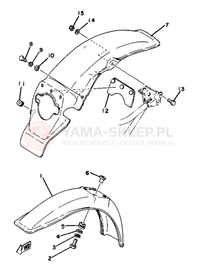 Schemat "Błotniki przód i tył" do Yamaha YZ80D