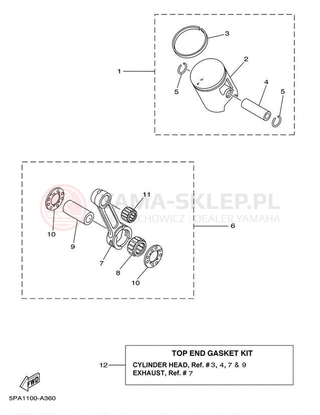 Schemat "Tłok, korbowód" do Yamaha YZ85 YZ85R