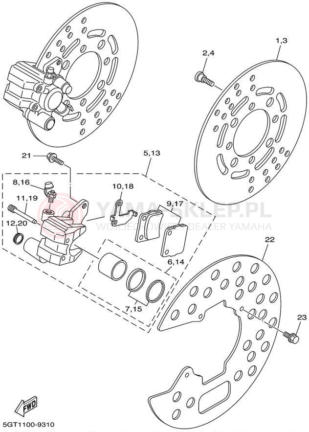 Schemat "Układ hamulcowy przód" do Yamaha GRIZZLY YFM600FWAL/YFM600FWAL