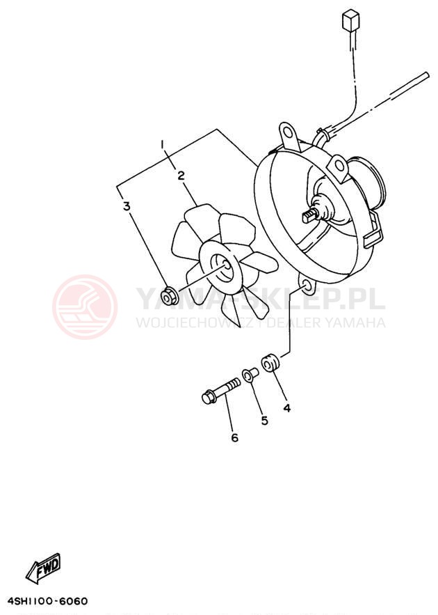 Schemat "Chłodnica, wentylator" do Yamaha KODIAK 4WD YFM400FWH