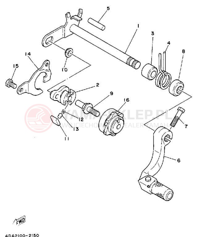 Schemat "Dźwignia zmiany biegów, wałek" do Yamaha YZ250D1