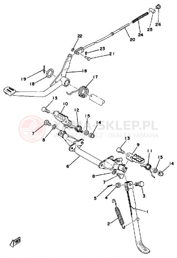 Schemat "Stopka postoj., dźw. Hamulca tył" do Yamaha DT125C