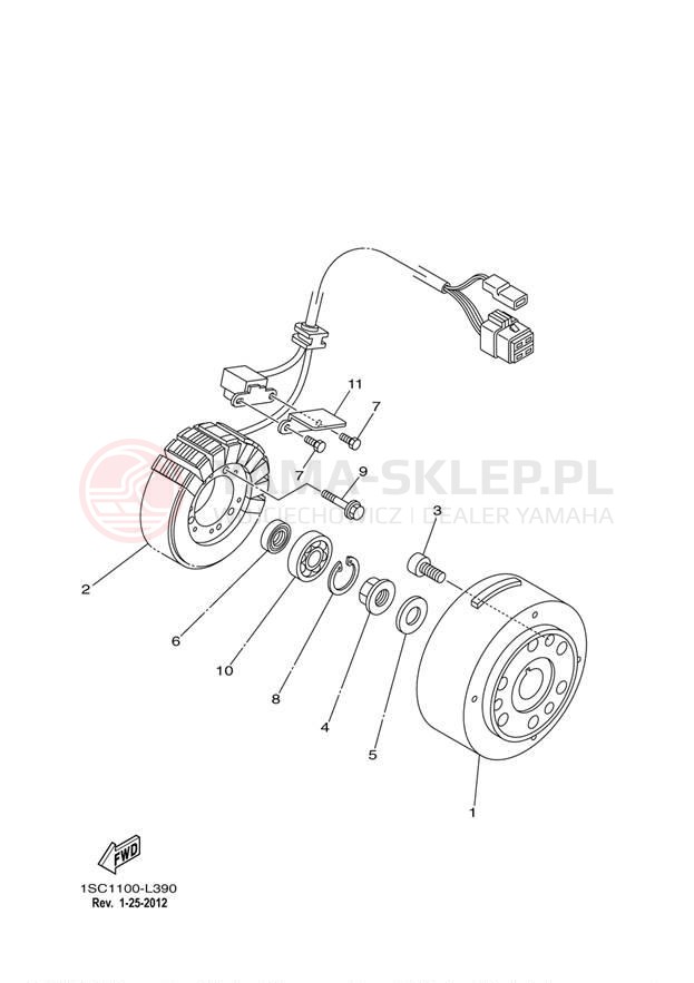 Schemat "prądnica" do Yamaha GRIZZLY 300 YFM30GBL/YFM30GBGR