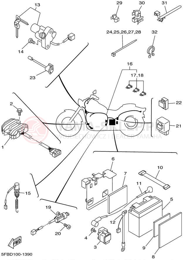 Schemat "układ elektryczny" do Yamaha V-STAR CUSTOM XVS650PC/XVS650P