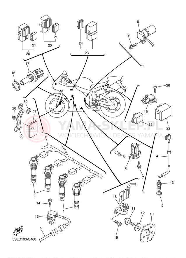 Schemat "układ elektryczny" do Yamaha R6S YZFR6SV/YZFR6SVC