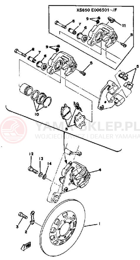 Schemat "Tarcza hamulcowa - zacisk" do Yamaha XS650D