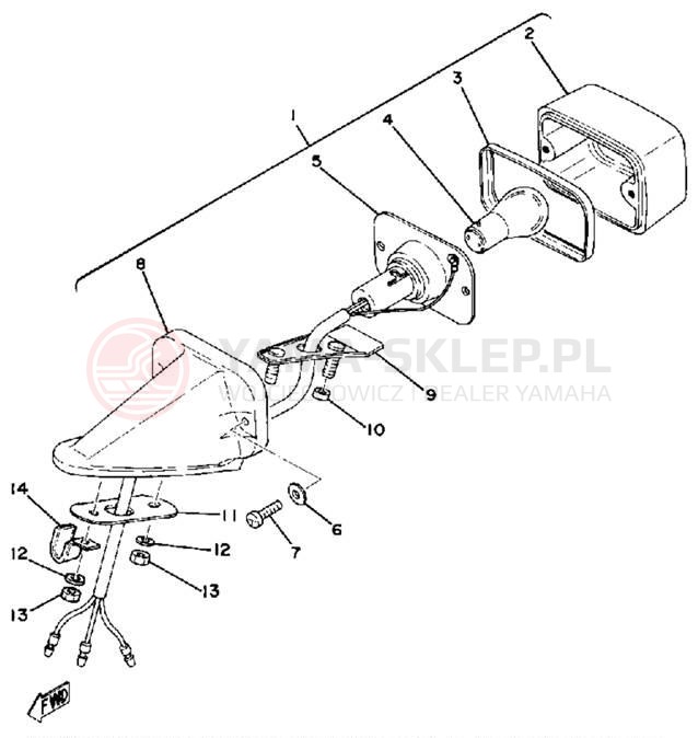 Schemat "Oświetlenie tył" do Yamaha IT250E/IT400E