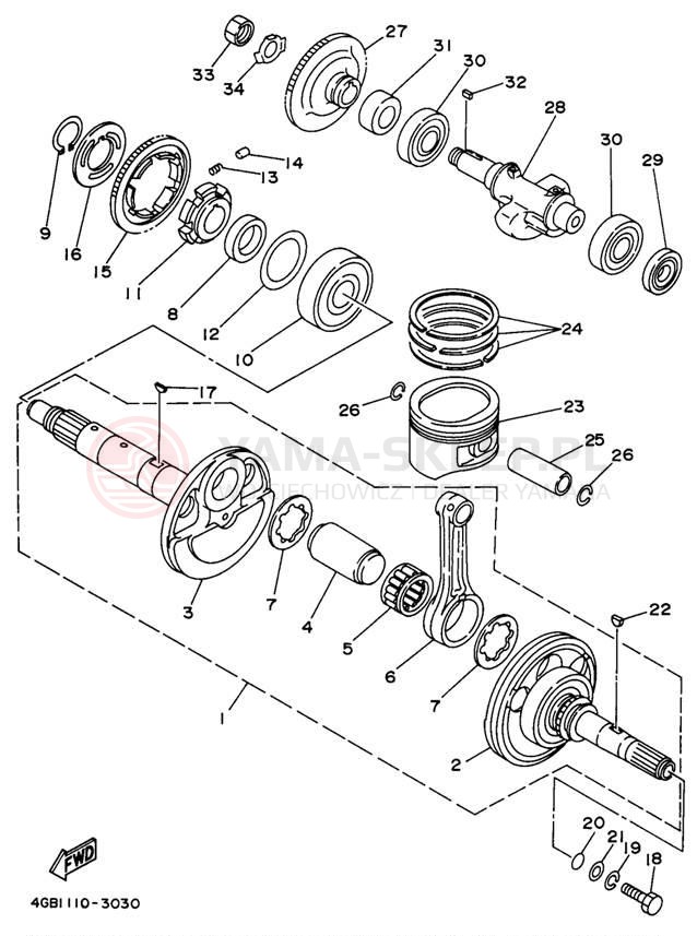 Schemat "Wał korbowy, tłok" do Yamaha KODIAK 4WD YFM400FWH