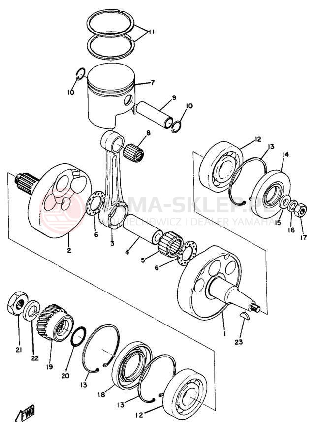 Schemat "Wał korbowy, tłok" do Yamaha DT1CMX/DT1C