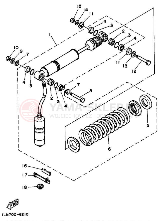 Schemat "zawieszenie tył" do Yamaha TT350T
