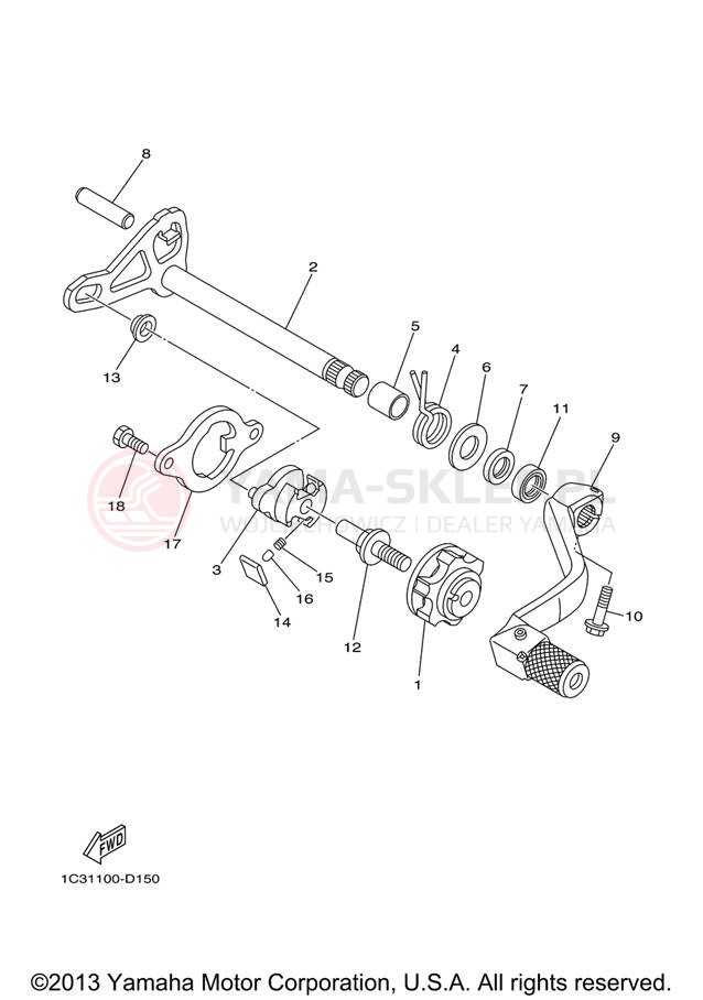 Schemat "Dźwignia zmiany biegów, wałek" do Yamaha YZ125 YZ125V