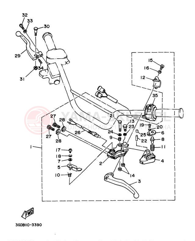 Schemat "Kierownica i osprzęt" do Yamaha WARRIOR YFM350XJ_M/YFM350XJ