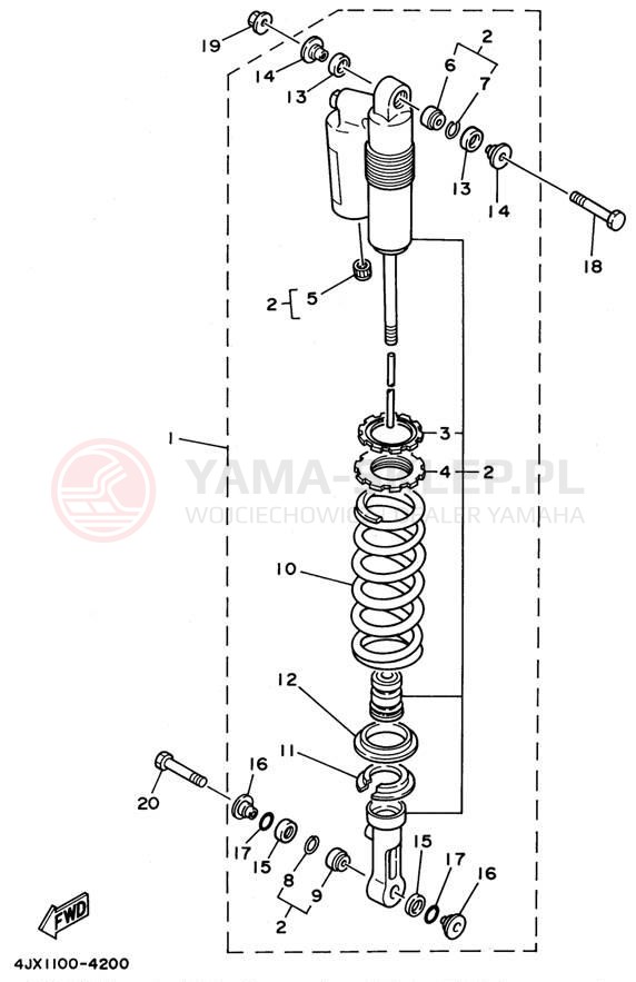 Schemat "zawieszenie tył" do Yamaha YZ125H1