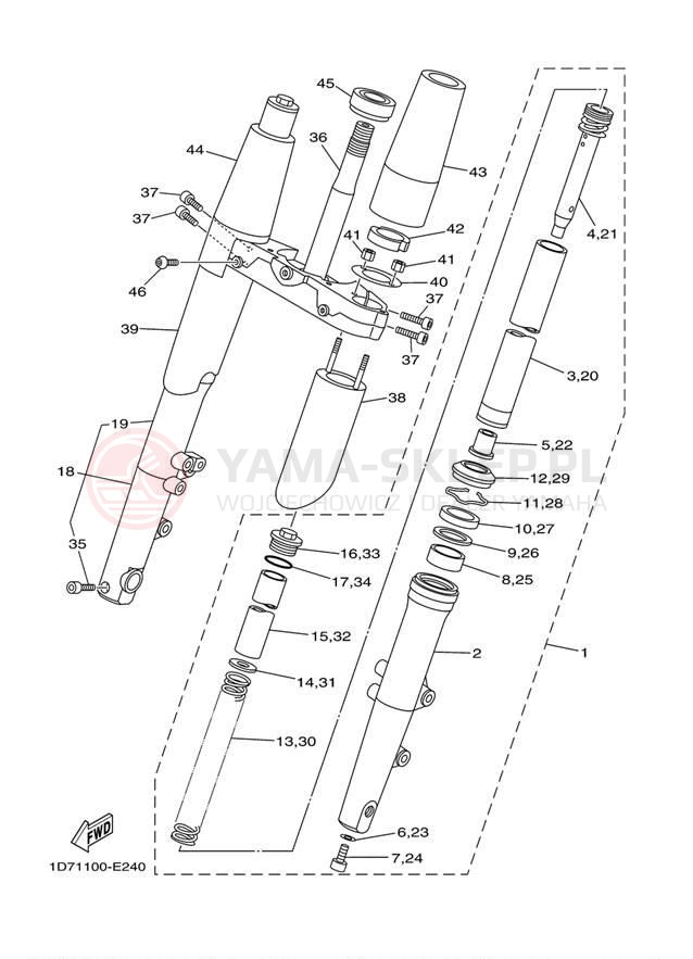 Schemat "Amortyzatory przód" do Yamaha ROADLINER S XV19SW/XV19SWC