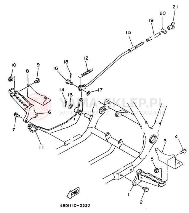 Schemat "Stopka postojowa i podnóżki" do Yamaha TIMBERWOLF 2WD YFB250E