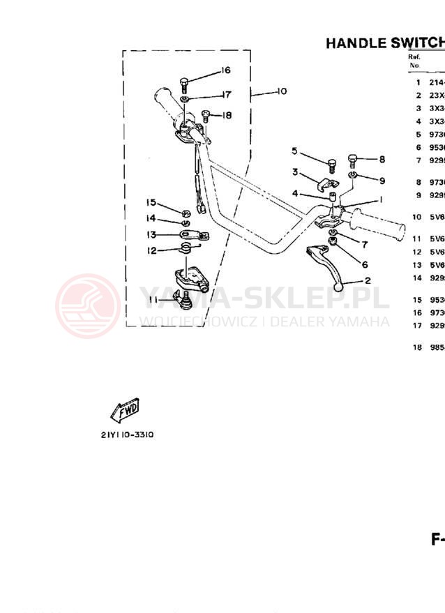 Schemat "Kierownica i osprzęt" do Yamaha YT125N