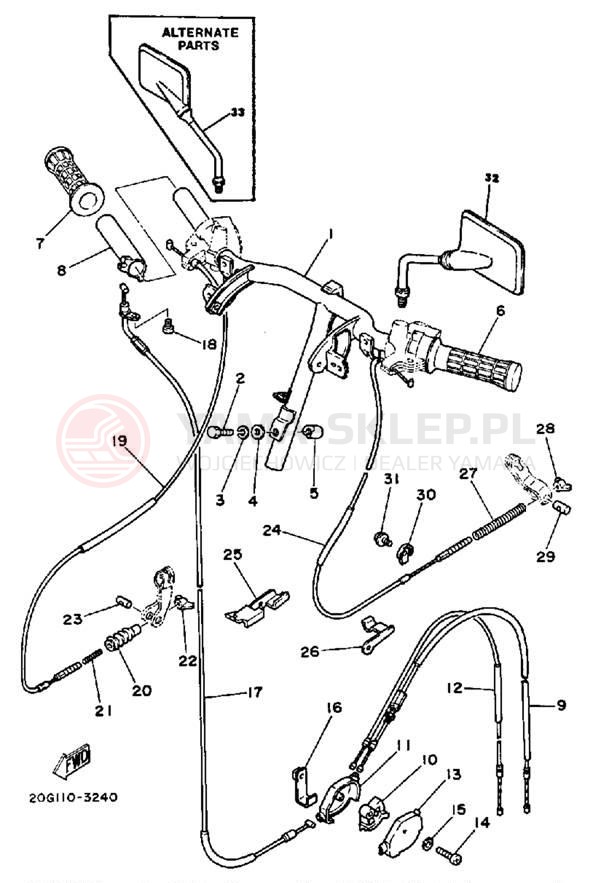 Schemat "Kierownica i osprzęt" do Yamaha RIVA 50 CA50K