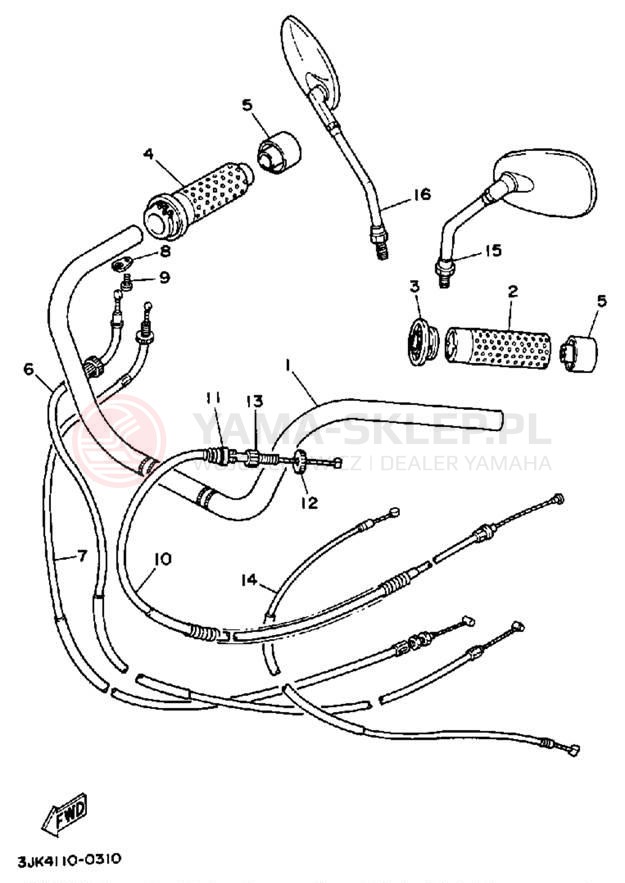 Schemat "Kierownica i osprzęt" do Yamaha VIRAGO 1100 XV1100AC/XV1100A
