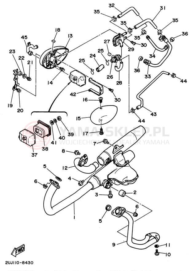 Schemat "Wydech końcowy" do Yamaha VIRAGO 250 XV250P/XV250PC