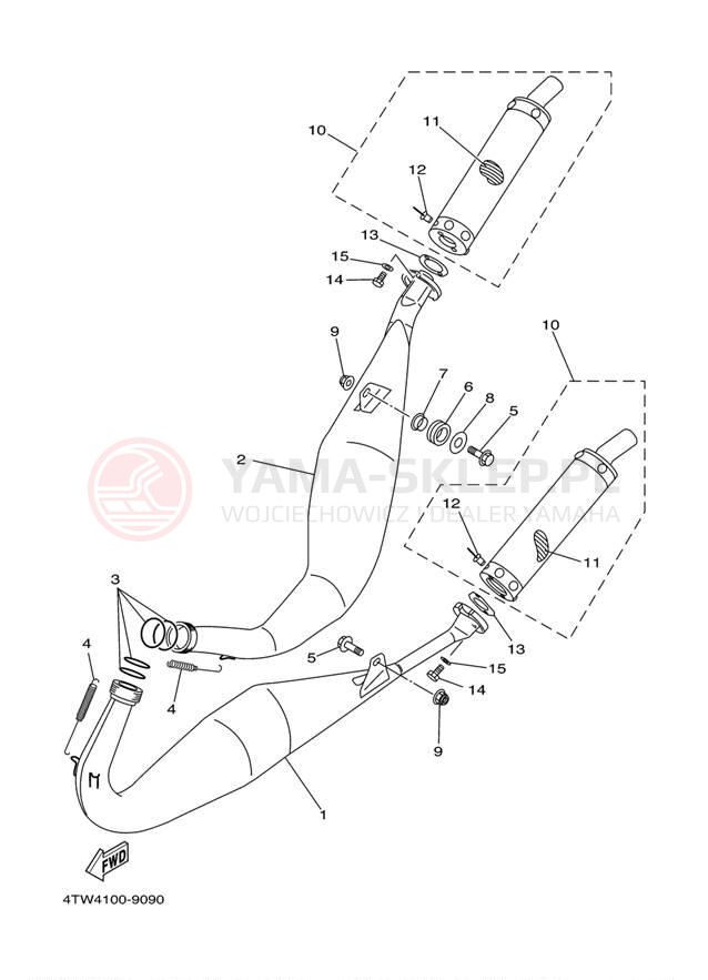 Schemat "Wydech końcowy" do Yamaha TZ250 TZ250M