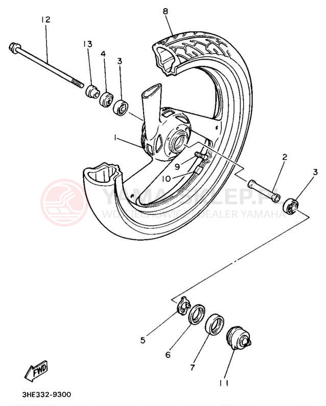 Schemat "Koło przód" do Yamaha FZR600W