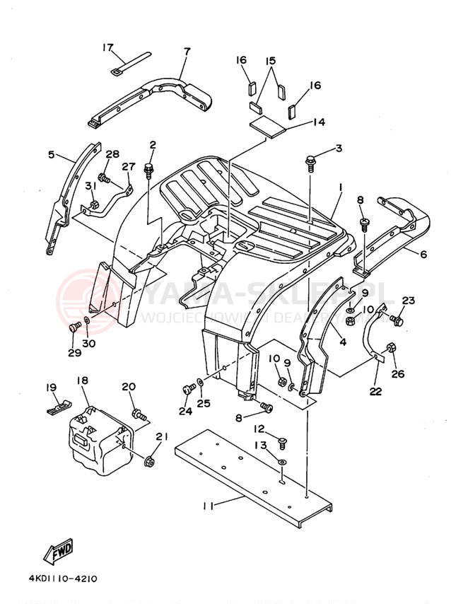 Schemat "Tylny błotnik" do Yamaha YFB250FWF