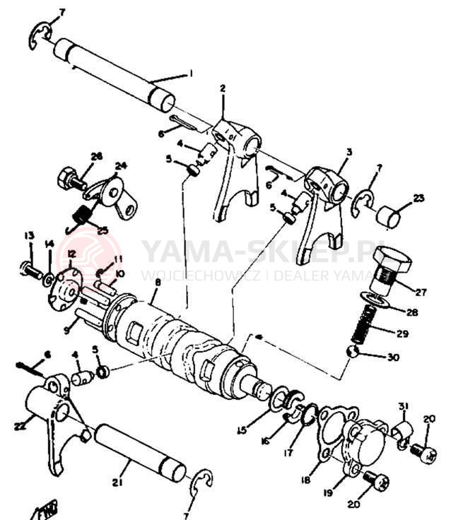 Schemat "Dźwignia zmiany biegów, wałek" do Yamaha HT1B/HT1BM