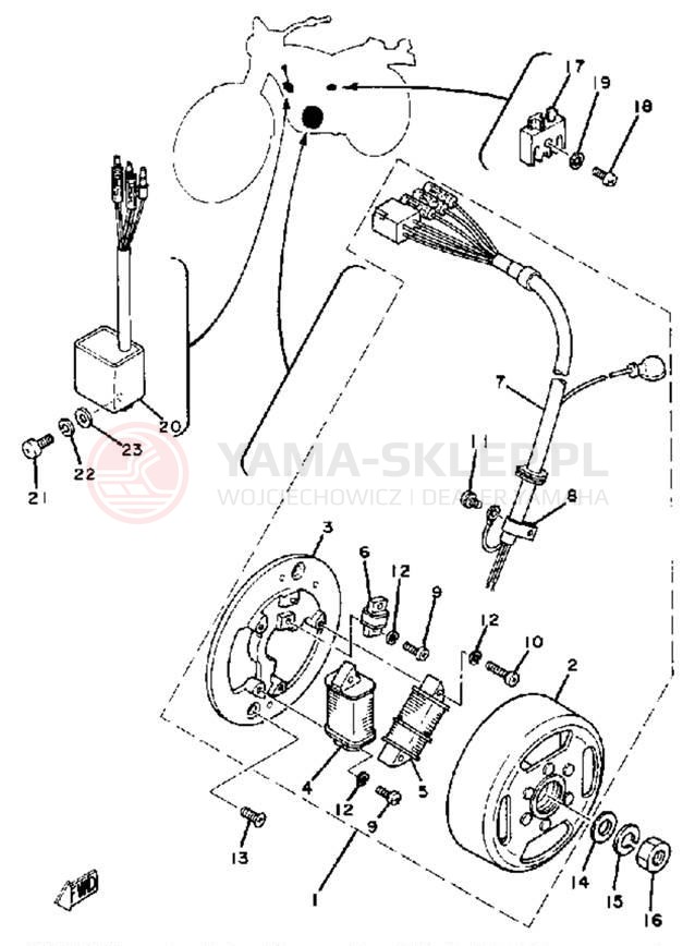 Schemat "Moduł zapłonowy - cewka" do Yamaha DT100G