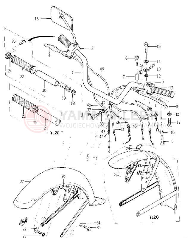 Schemat "Kierownica i osprzęt, błotnik" do Yamaha YL2C YL2CM YLCM_68_EN