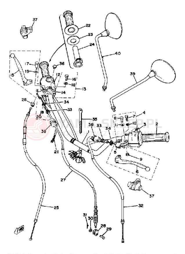 Schemat "Kierownica i osprzęt" do Yamaha XS400-2E