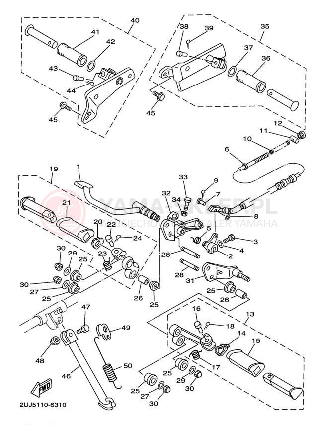 Schemat "Stopka postojowa i podnóżki" do Yamaha VIRAGO 250 XV250M/XV250MC
