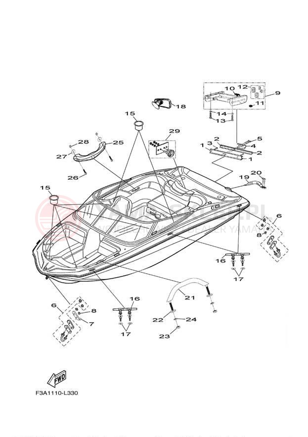 Schemat "HULL DECK FITTINGS" do Yamaha AR190 EARLY RX1800AM/RX1800BM