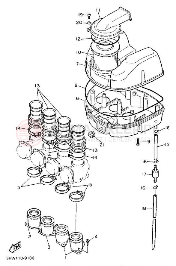 Schemat "Filtr powietrza" do Yamaha FZR600AC