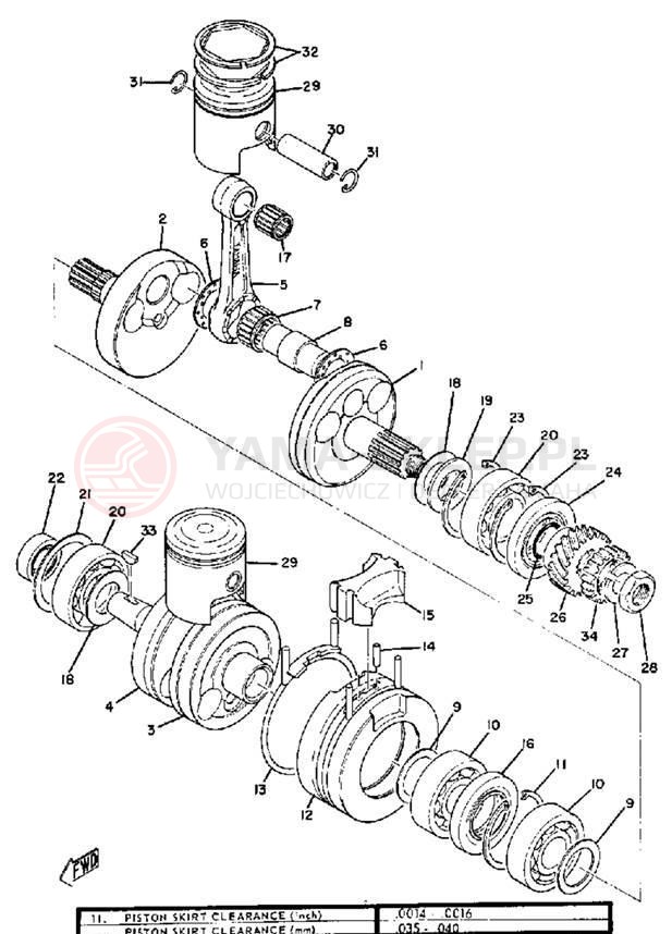 Schemat "Wał korbowy, tłok" do Yamaha DS6B