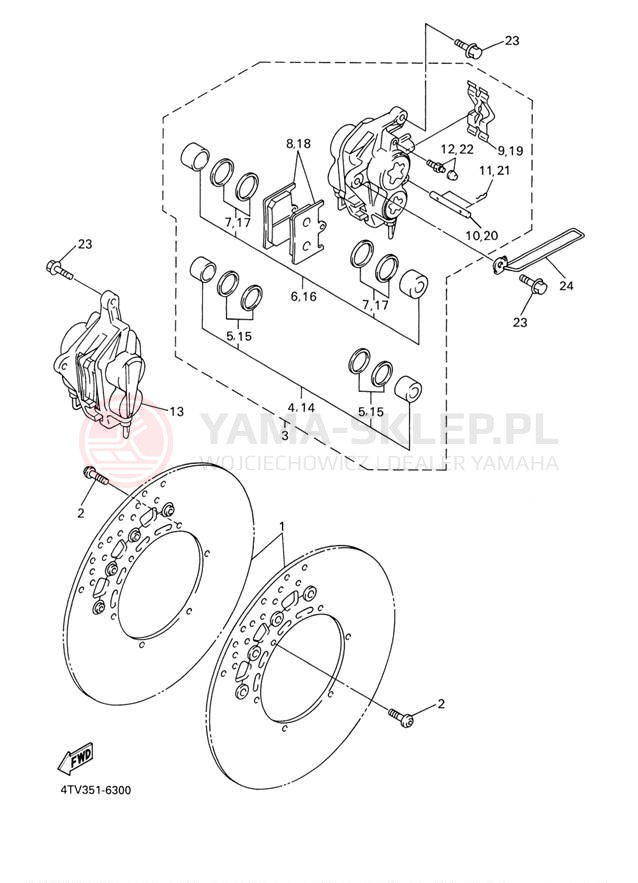 Schemat "Zacisk hamulcowy + tarcza przód" do Yamaha YZF600R YZF600RM/YZF600RMC