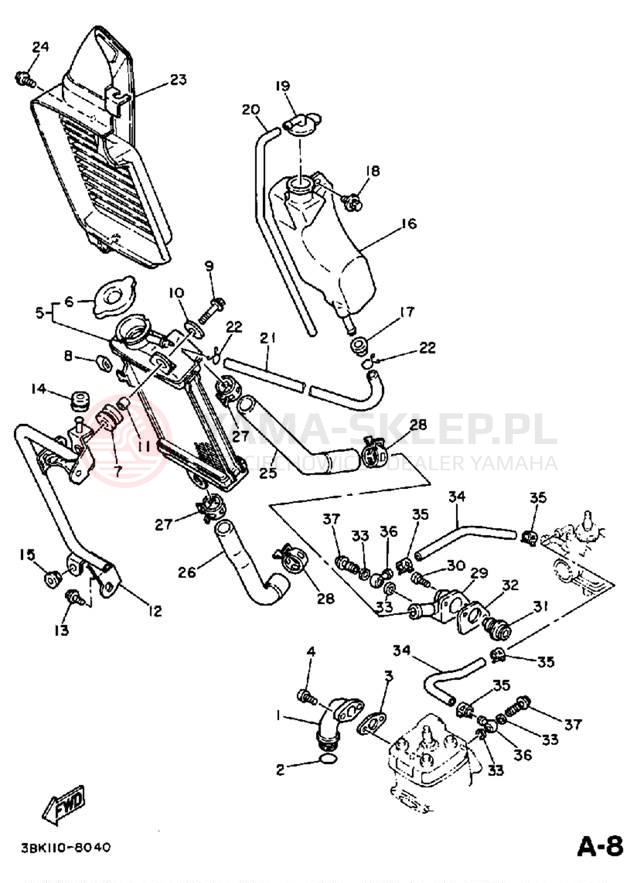 Schemat "Układ chlodzenia" do Yamaha ENDURO DT50U/DT50L/DT50LC
