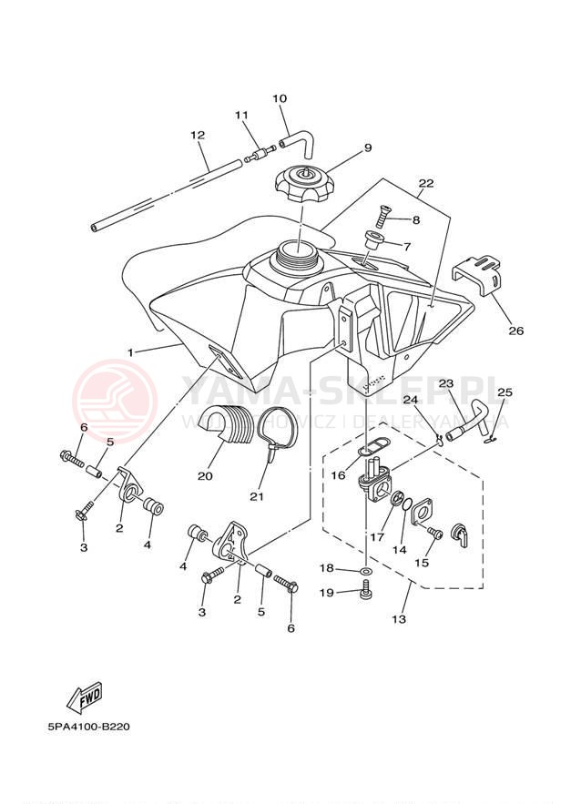Schemat "zbiornik paliwa" do Yamaha YZ85 YZ85R