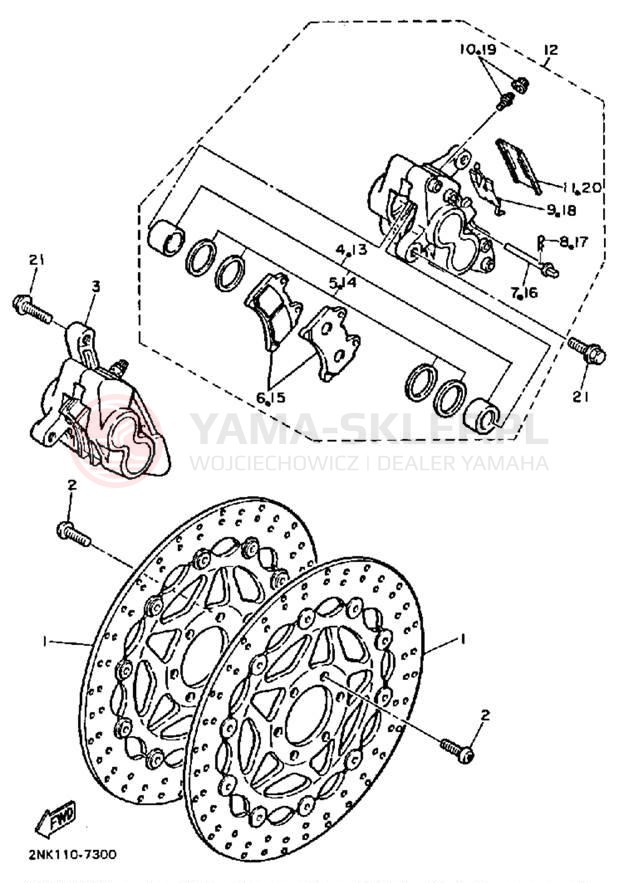 Schemat "Zacisk hamulcowy + tarcza przód" do Yamaha FZR750RT