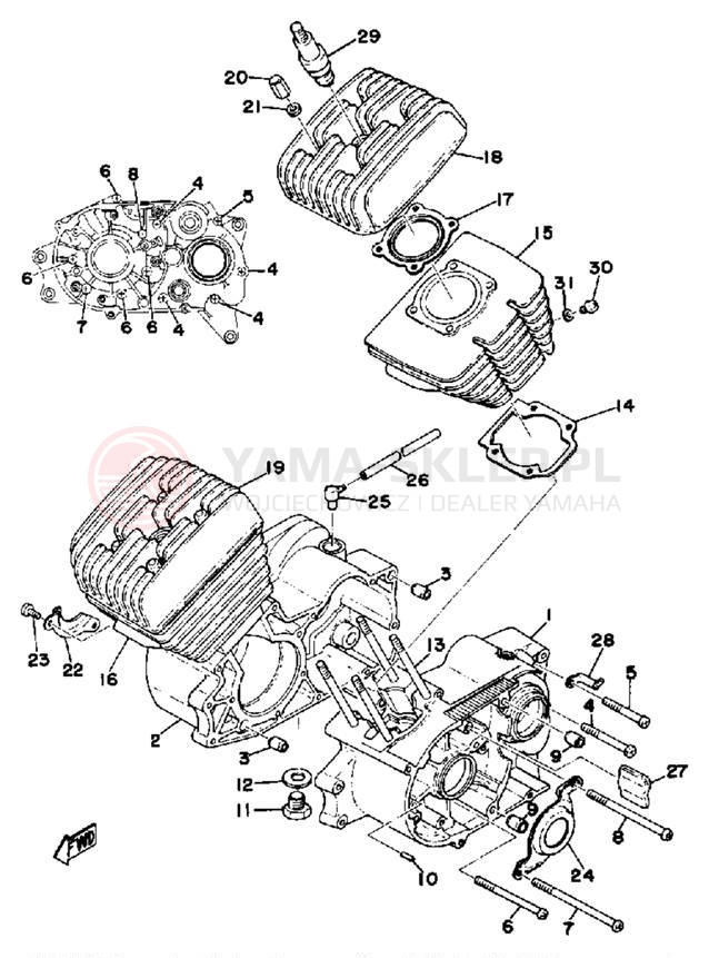 Schemat "Obudowa silnika - cylinder" do Yamaha RD200C