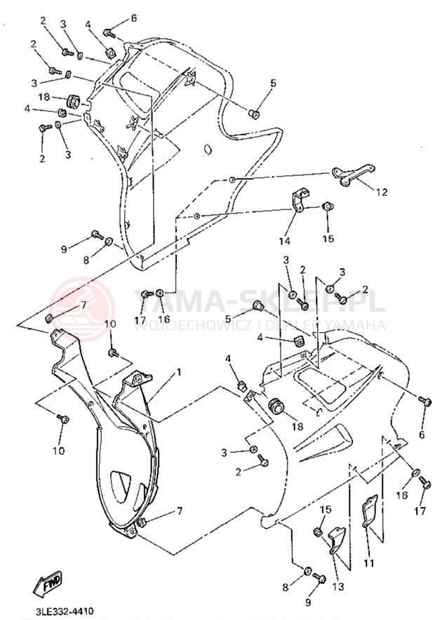 Schemat "elementy nadwozia" do Yamaha FZR1000FC/FZR1000F
