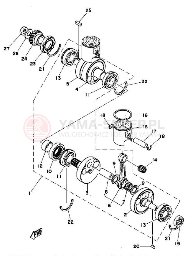 Schemat "Wał korbowy, tłok" do Yamaha TZ350E/TZ250E