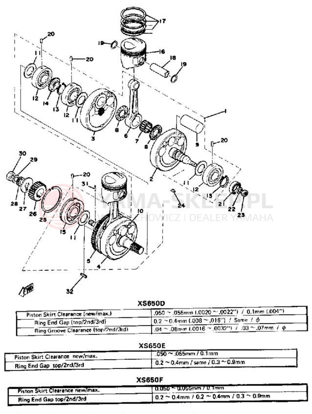 Schemat "Wał korbowy, tłok" do Yamaha XS650D