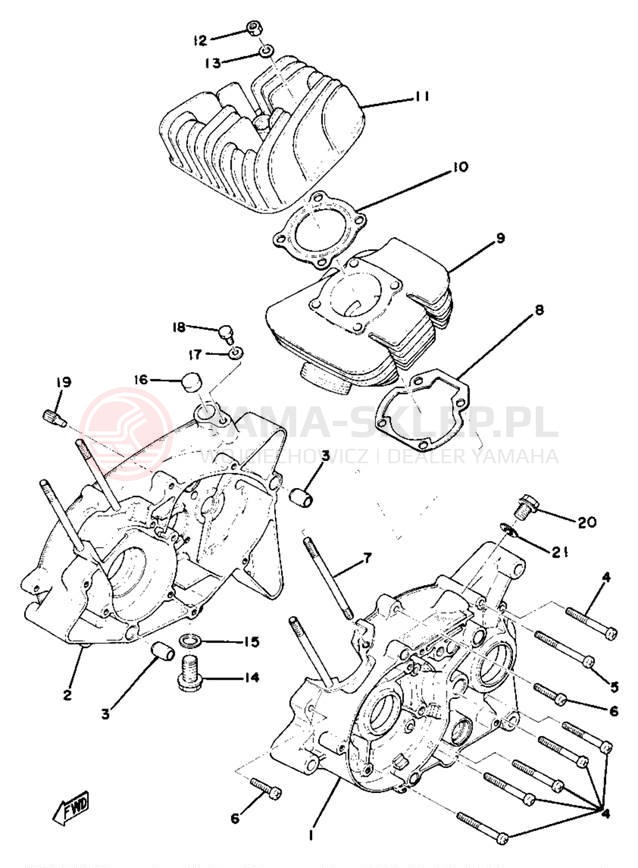 Schemat "Obudowa silnika - cylinder" do Yamaha GTMXD