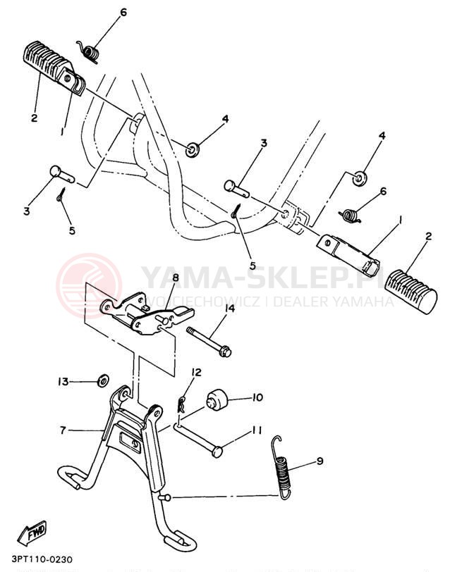 Schemat "Stopka postojowa i podnóżki" do Yamaha PW50J1