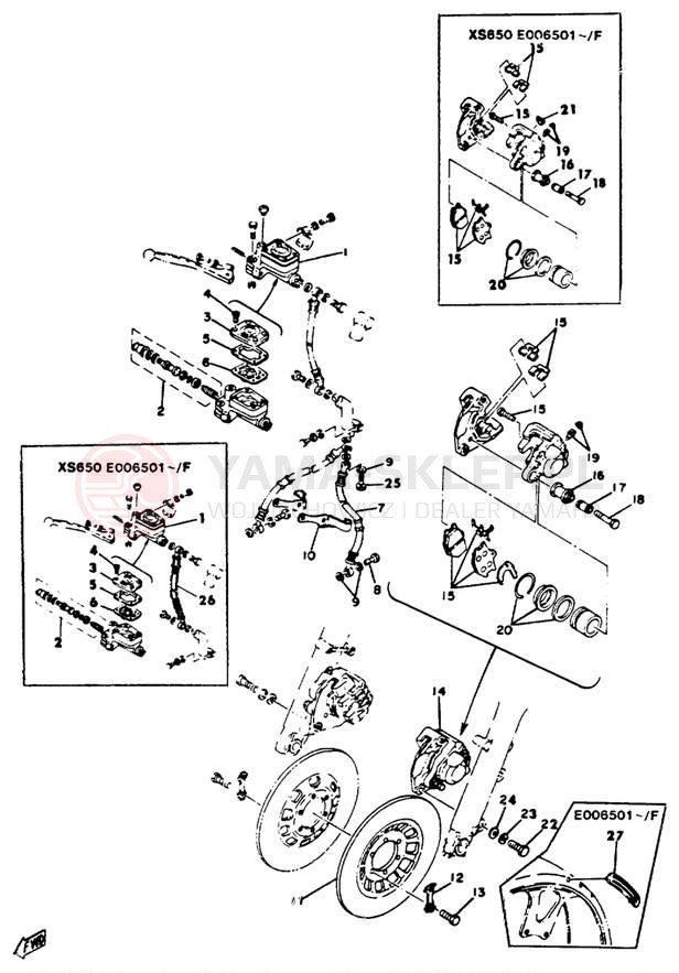 Schemat "Układ hamulcowy przód" do Yamaha XS650D