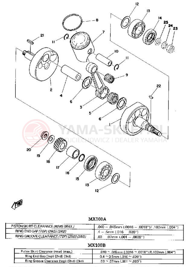 Schemat "Wał korbowy, tłok" do Yamaha MX100A