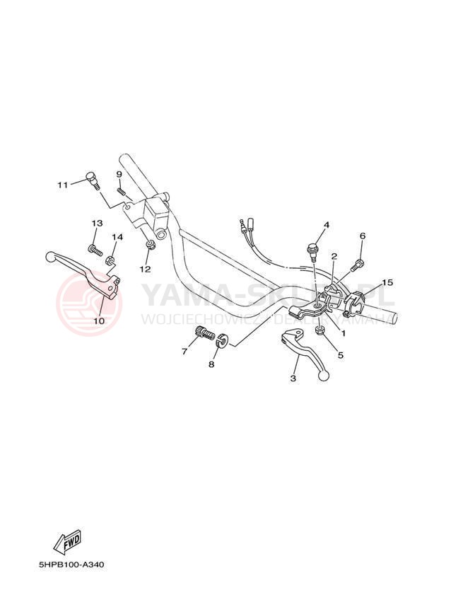 Schemat "Kierownica i osprzęt" do Yamaha TT-R125 TTR125S/TTR125LS