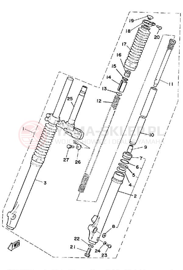 Schemat "Amortyzatory przód" do Yamaha DT175G